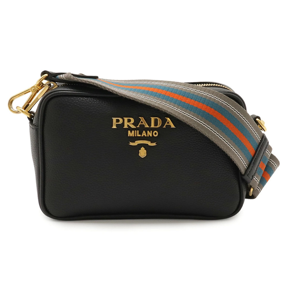 Prada shoulder bag striped clutch leather black Nero Black